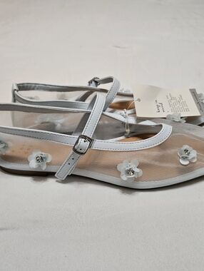 a new day Light Blue Mesh Mary Jane Flats with Floral Detail NWT 8